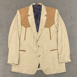 Vintage Men's Beige and Brown Western Blazer